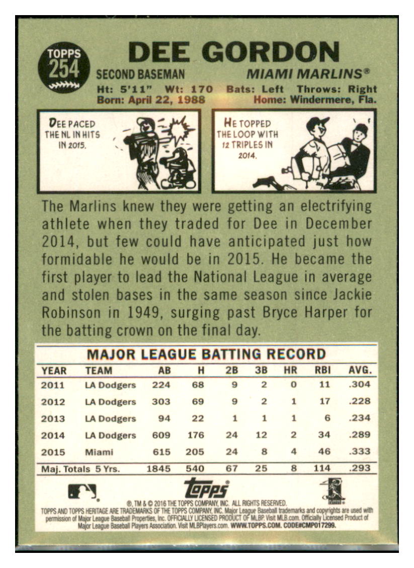2016 Topps Heritage Dee Gordon    Miami Marlins #254 Baseball card   TMH1C simple Xclusive Collectibles   