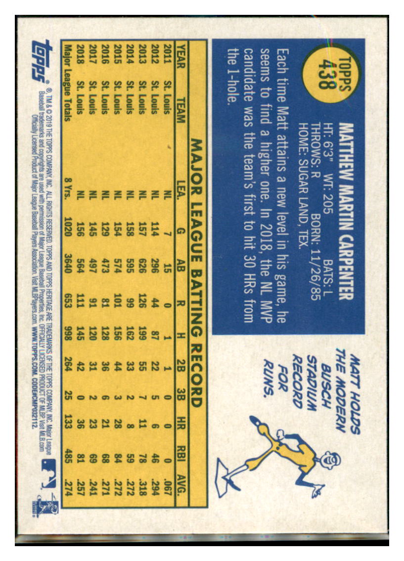 2019 Topps Heritage Matt Carpenter    St. Louis Cardinals #438 Baseball
  card   TMH1C simple Xclusive Collectibles   