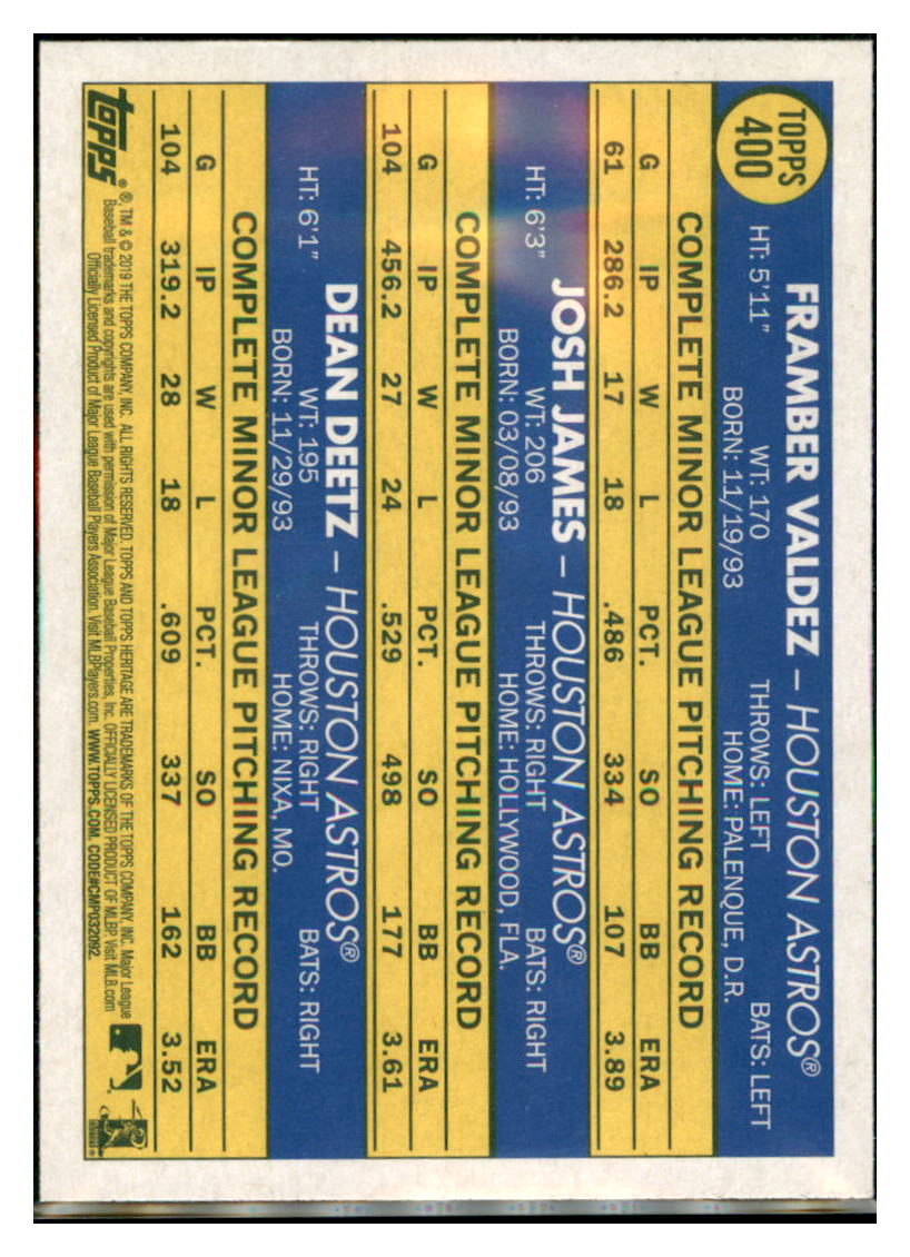 2019 Topps Heritage Dean Deetz / Framber
  Valdez / Josh James CPC, RC, RS   
  Houston Astros #400 Baseball card  
  TMH1C simple Xclusive Collectibles   