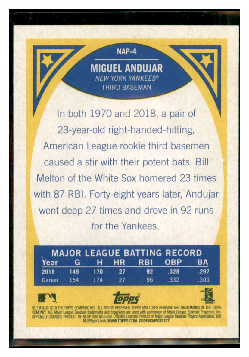 2019 Topps Heritage Miguel Andujar    New York Yankees #NAP-4 Baseball
  card   TMH1C simple Xclusive Collectibles   