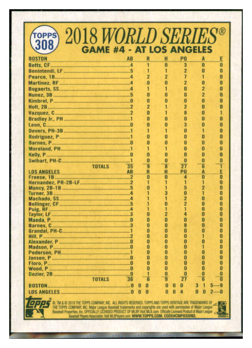 2019 Topps Heritage Pearce Does Damage
  with a Four-RBI Night!    Boston Red
  Sox #308 Baseball card   TMH1C simple Xclusive Collectibles   