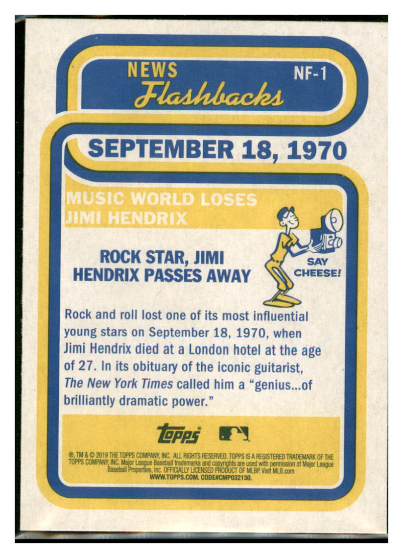 2019 Topps Heritage Music world loses
  Jimi Hendrix     #NF-1 Baseball
  card   TMH1C simple Xclusive Collectibles   