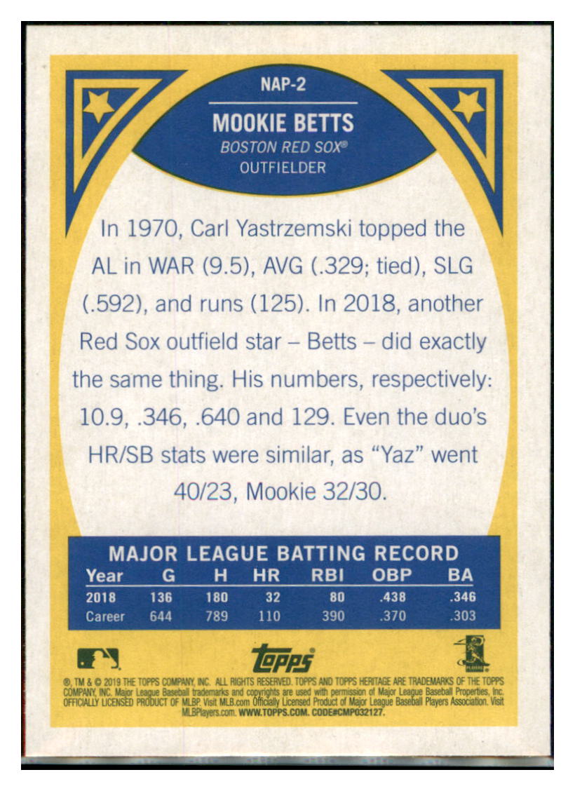 2019 Topps Heritage Mookie Betts    Boston Red Sox #NAP-2 Baseball card   TMH1C simple Xclusive Collectibles   
