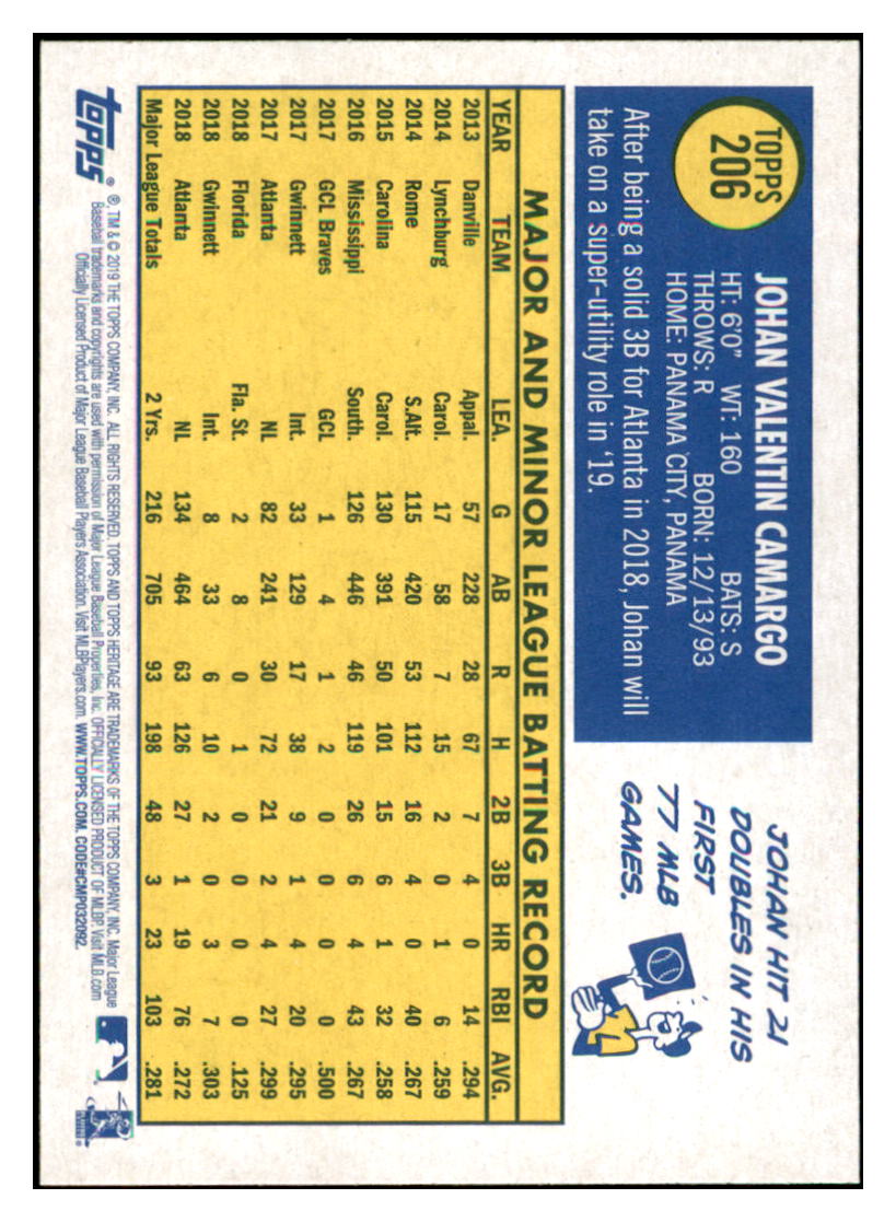 2019 Topps Heritage Johan Camargo    Atlanta Braves #206 Baseball card   TMH1C simple Xclusive Collectibles   