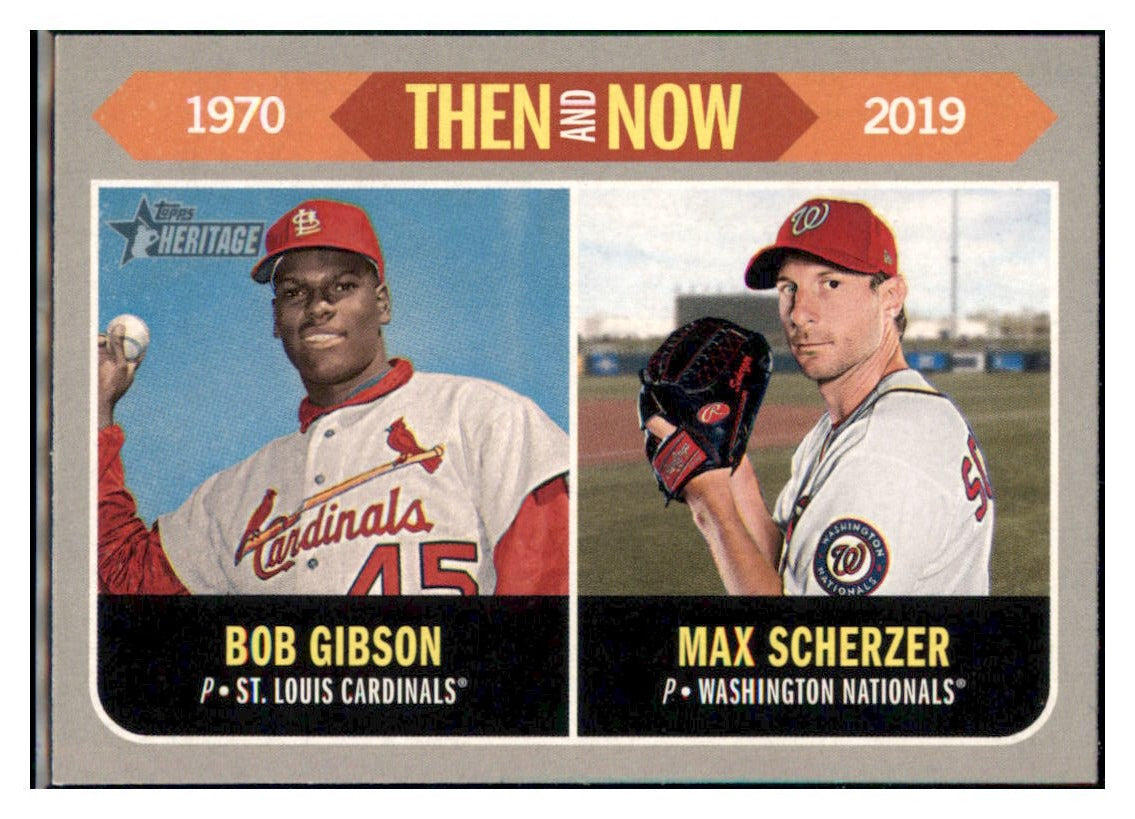 2019 Topps Heritage Bob Gibson / Max
  Scherzer    St. Louis Cardinals /
  Washington Nationals #TN-1 Baseball card  
  TMH1C simple Xclusive Collectibles   