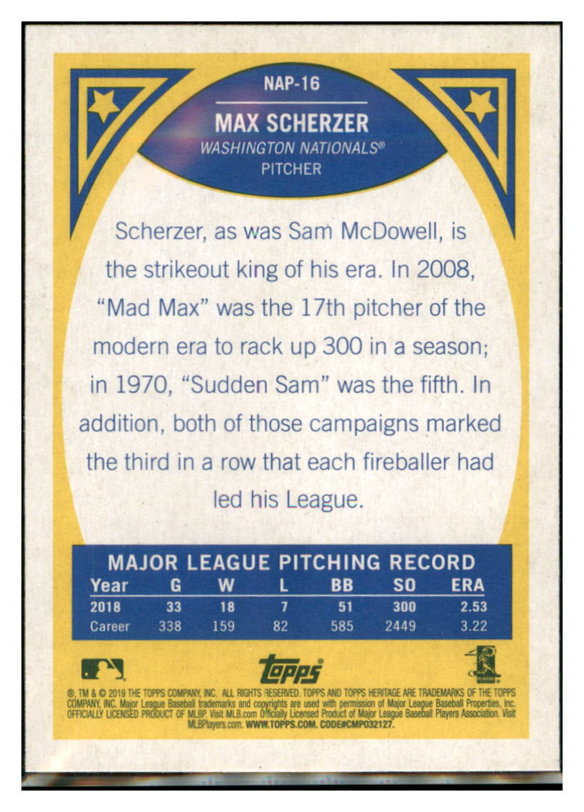 2019 Topps Heritage Max Scherzer    Washington Nationals #NAP-16 Baseball
  card   TMH1C simple Xclusive Collectibles   
