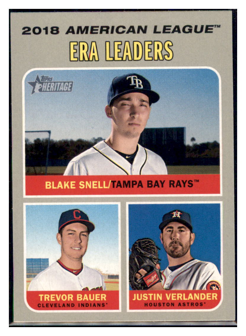 2019 Topps Heritage Justin Verlander /
  Trevor Bauer / Blake Snell CPC, LL   
  Houston Astros / Cleveland Indians / Tampa Bay Rays #68 Baseball
  card   TMH1C_1d simple Xclusive Collectibles   