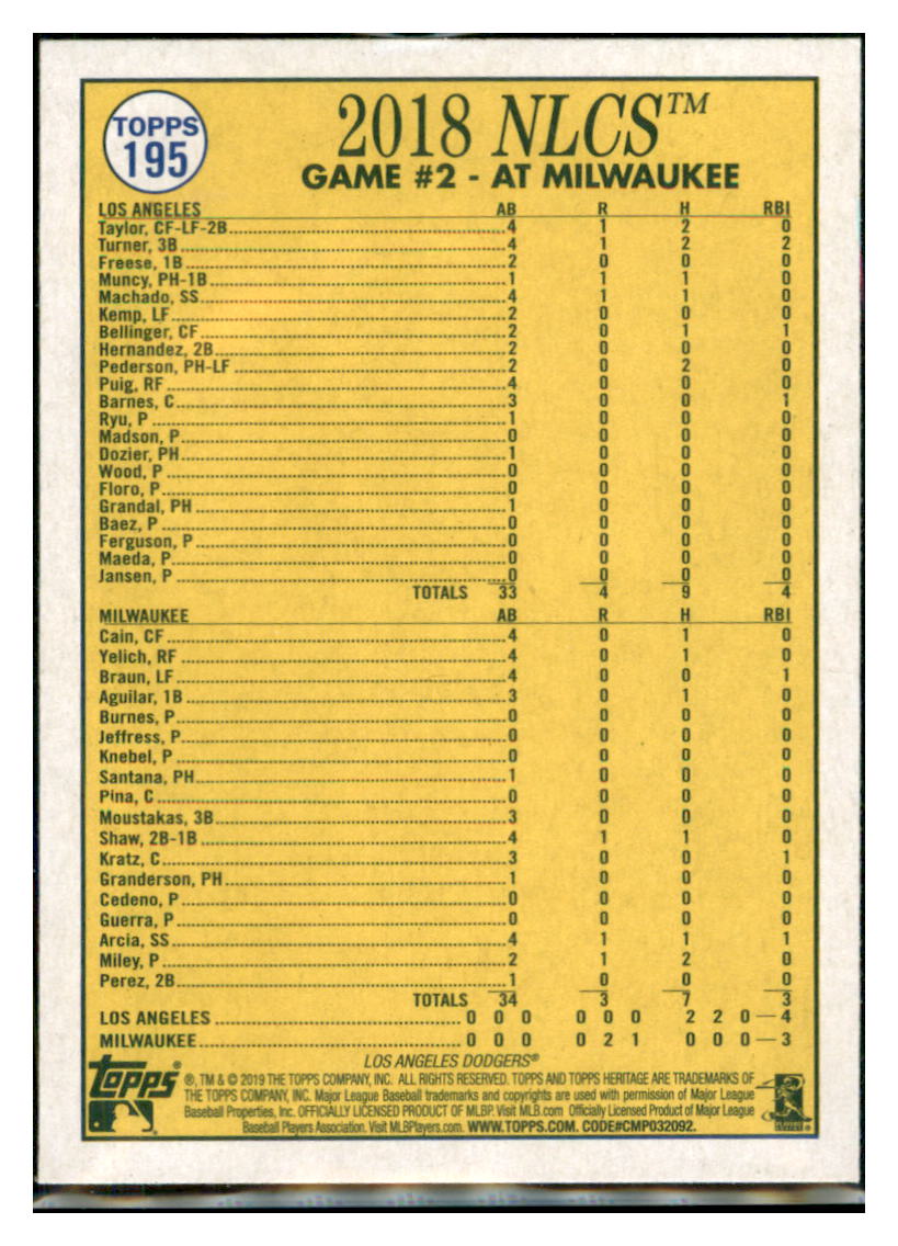 2019 Topps Heritage Turner Plays Hero
  with Go-Ahead Homer!    Los Angeles
  Dodgers #195 Baseball card   TMH1C_1c simple Xclusive Collectibles   