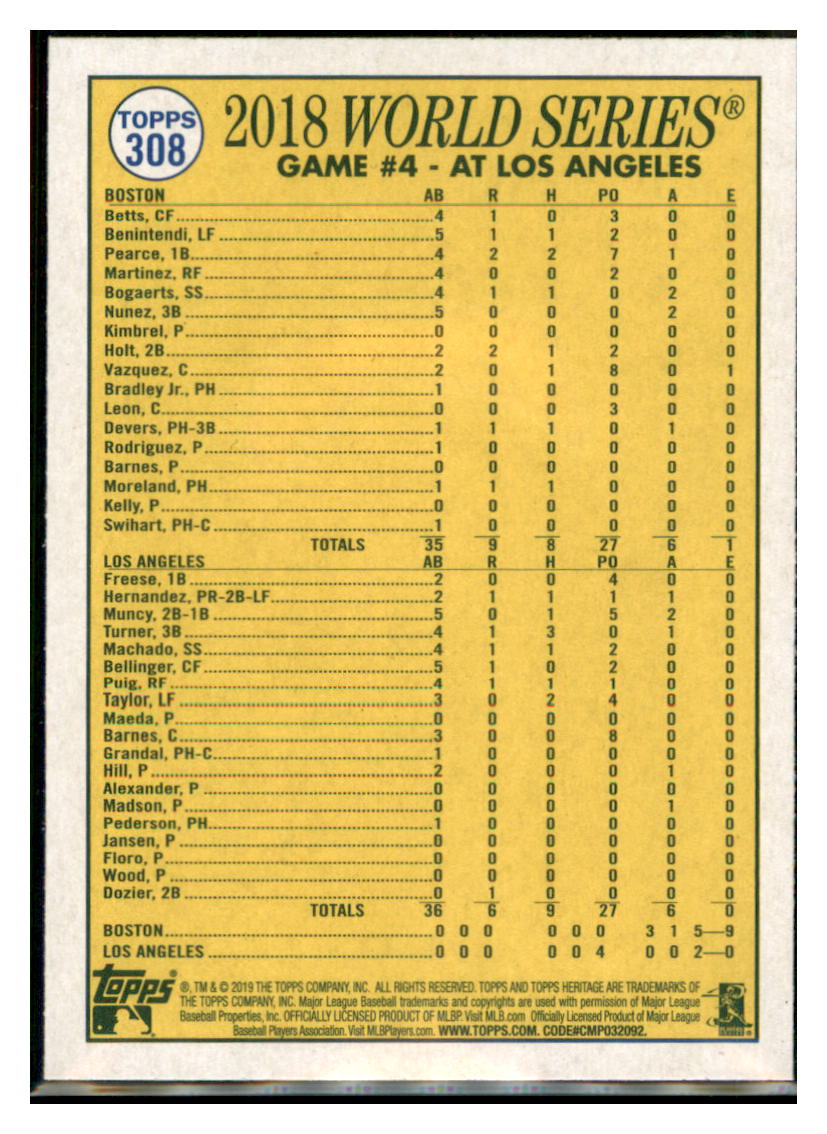 2019 Topps Heritage Pearce Does Damage
  with a Four-RBI Night!    Boston Red
  Sox #308 Baseball card   TMH1C_1a simple Xclusive Collectibles   