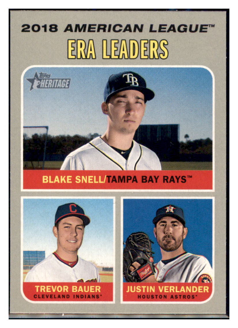 2019 Topps Heritage Justin Verlander /
  Trevor Bauer / Blake Snell CPC, LL   
  Houston Astros / Cleveland Indians / Tampa Bay Rays #68 Baseball
  card   TMH1C_1b simple Xclusive Collectibles   