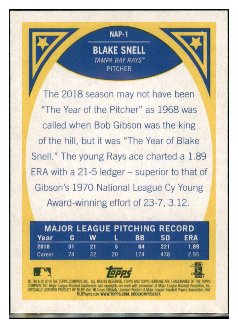 2019 Topps Heritage Blake Snell    Tampa Bay Rays #NAP-1 Baseball card   TMH1C simple Xclusive Collectibles   