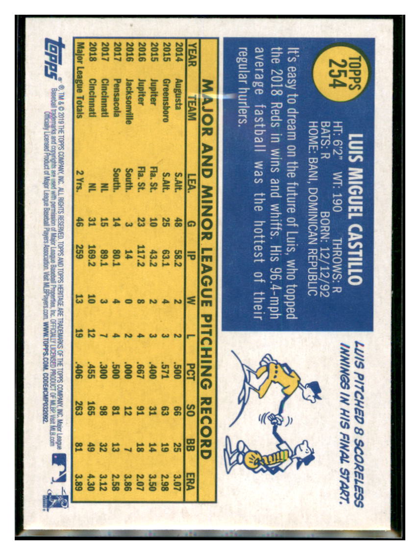 2019 Topps Heritage Luis Castillo    Cincinnati Reds #254 Baseball card   TMH1C_1a simple Xclusive Collectibles   