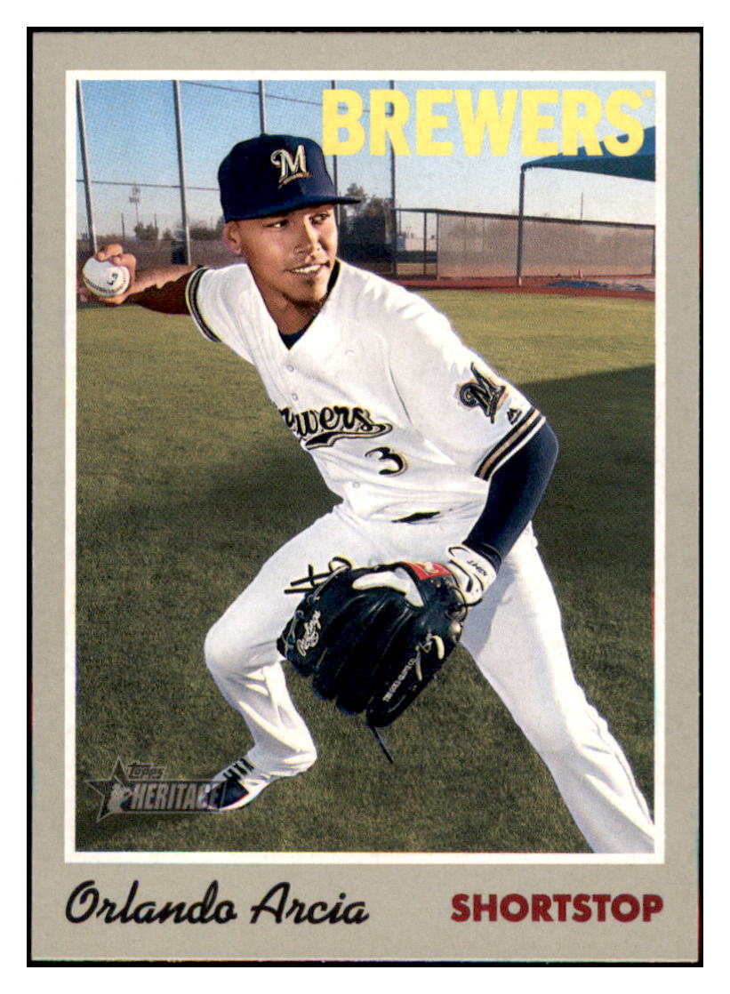 2019 Topps Heritage Orlando Arcia    Milwaukee Brewers #53 Baseball card    TMH1B simple Xclusive Collectibles   