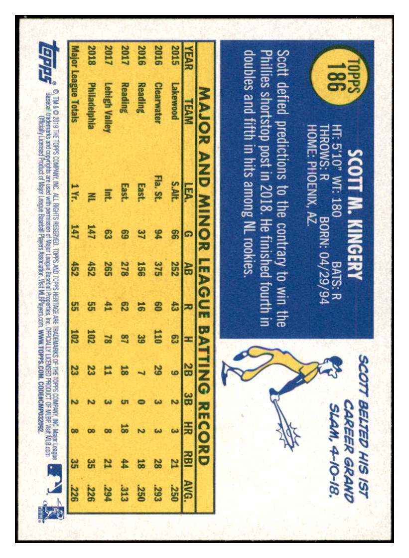 2019 Topps Heritage Scott Kingery    Philadelphia Phillies #186 Baseball
  card    TMH1B simple Xclusive Collectibles   