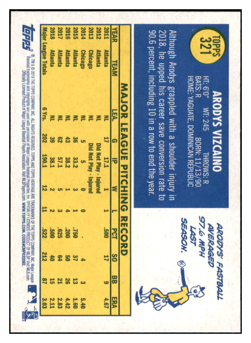 2019 Topps Heritage Arodys Vizcaino    Atlanta Braves #321 Baseball card    TMH1B simple Xclusive Collectibles   