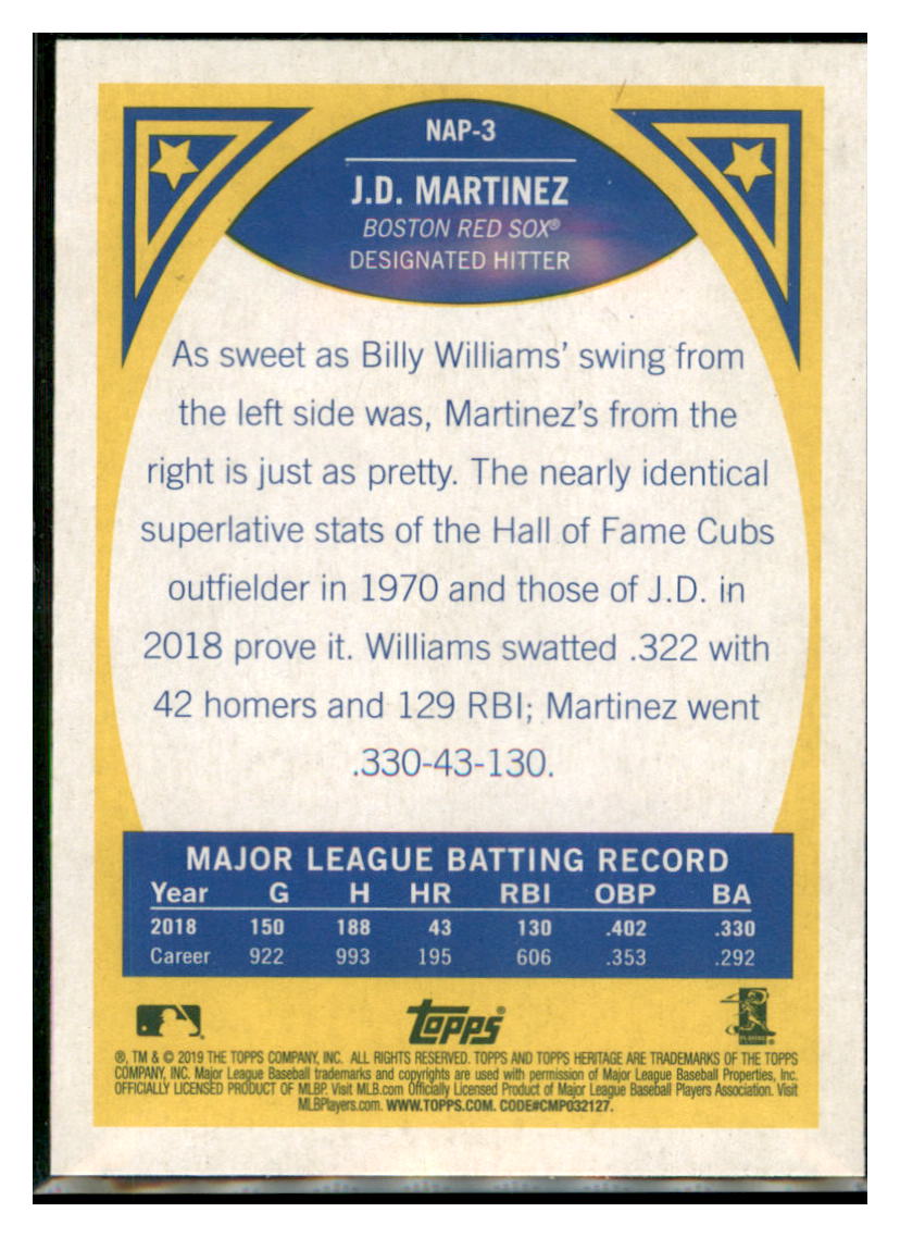 2019 Topps Heritage J.D. Martinez    Boston Red Sox #NAP-3 Baseball card    TMH1B simple Xclusive Collectibles   