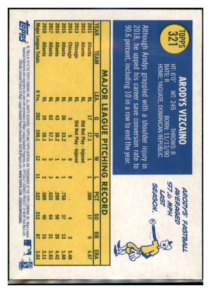 2019 Topps Heritage Arodys Vizcaino    Atlanta Braves #321 Baseball card    TMH1B_1a simple Xclusive Collectibles   