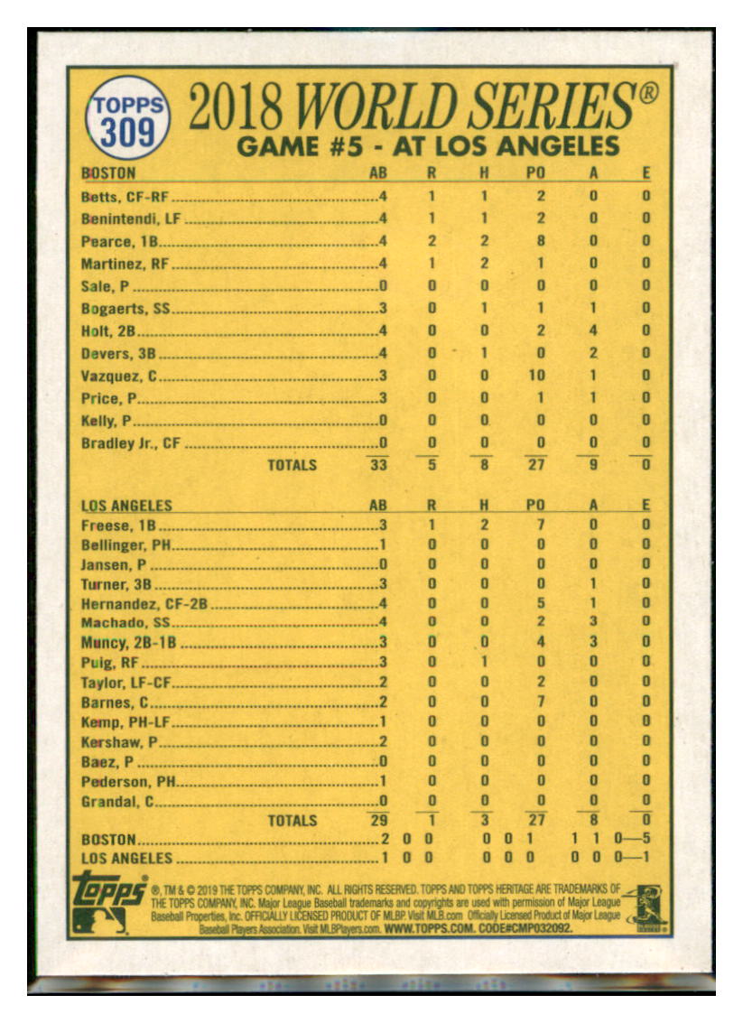 2019 Topps Heritage Price Holds All the
  Cards After World Series Win!    Boston
  Red Sox #309 Baseball card    TMH1B simple Xclusive Collectibles   