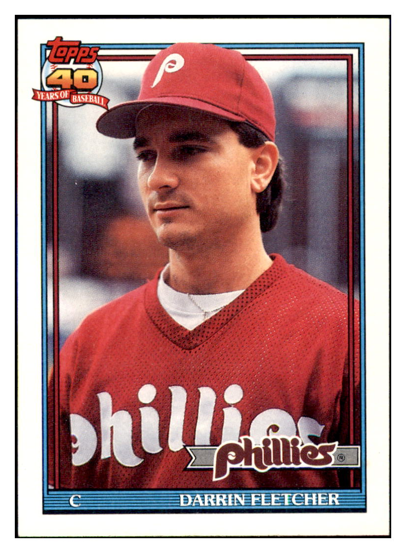1991 Topps Darrin
  Fletcher   VAR No code next to
  copyright Philadelphia Phillies Baseball Card GMMGC simple Xclusive Collectibles   
