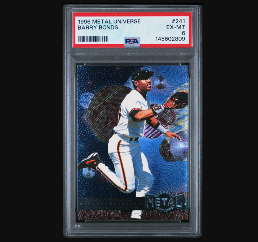 barry bonds holographic card Barry Bonds 1996 Metal Universe #241 PSA 6 Giants Card