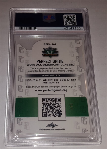 2014 Leaf Valiant John Aiello Perfect Game Yellow Prismatic Dual Graded 10 Autographed Baseball Card simple Xclusive Collectibles   