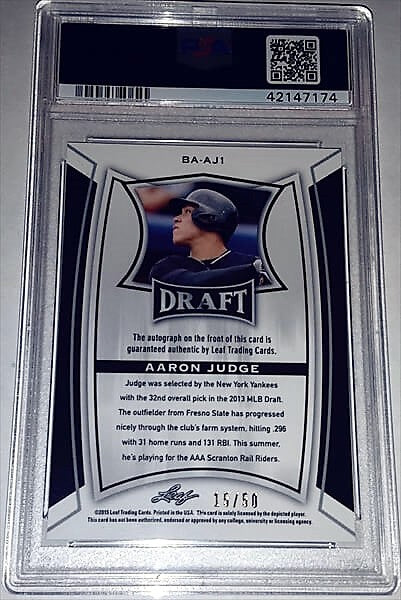 2015 Leaf Metal Draft Aaron Judge PSA Dual Graded 10 #'d/50 Autographed Baseball Card simple Xclusive Collectibles   