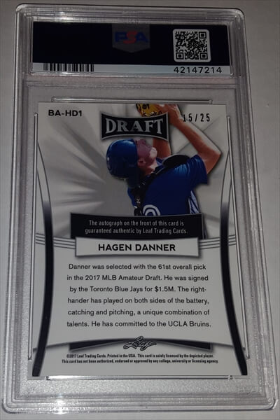 2017 Leaf Metal Draft Hagen Daner Dual Graded Autographed Baseball Card (Copy) simple Xclusive Collectibles   