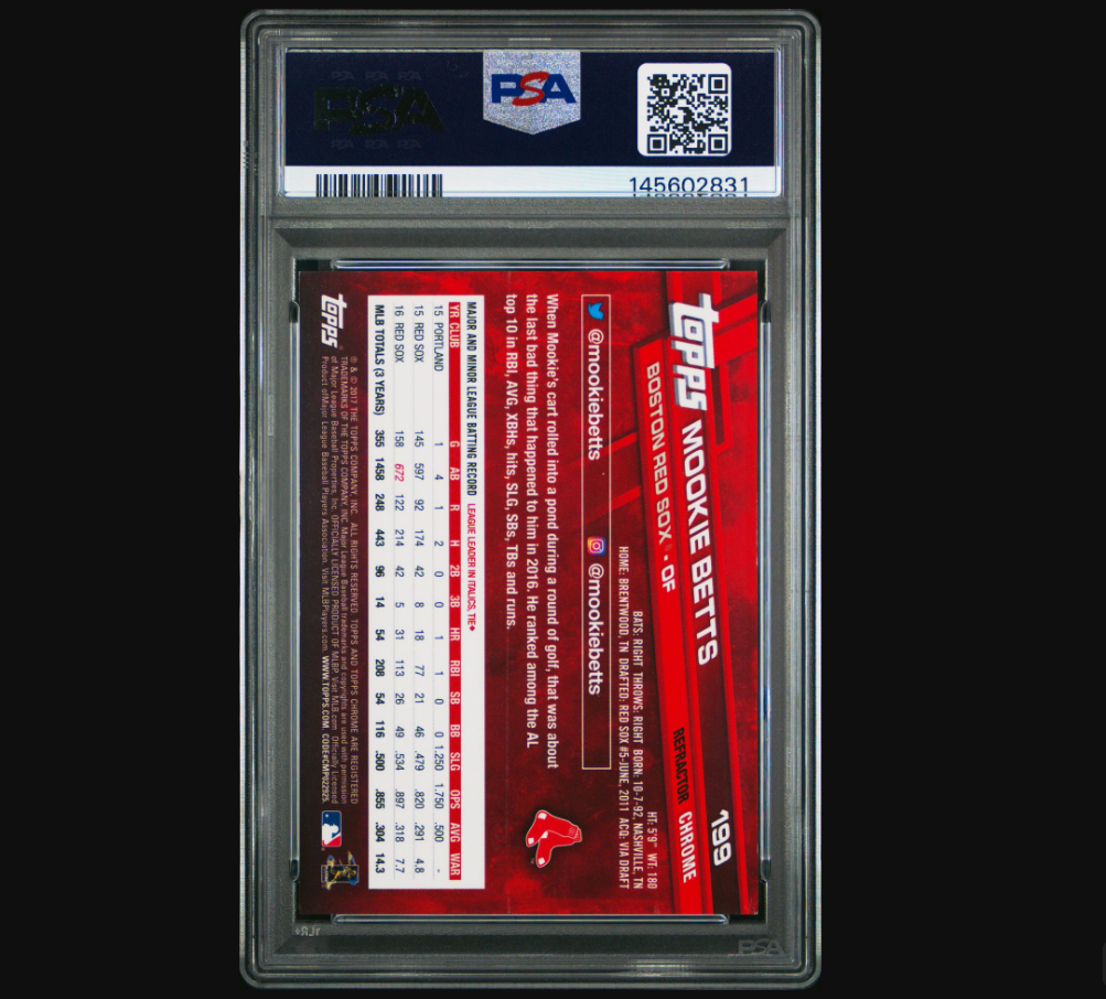 2017 Topps Chrome Mookie Betts #199 Blue Jersey X-Fractor PSA 9 Boston Red Sox Baseball Card