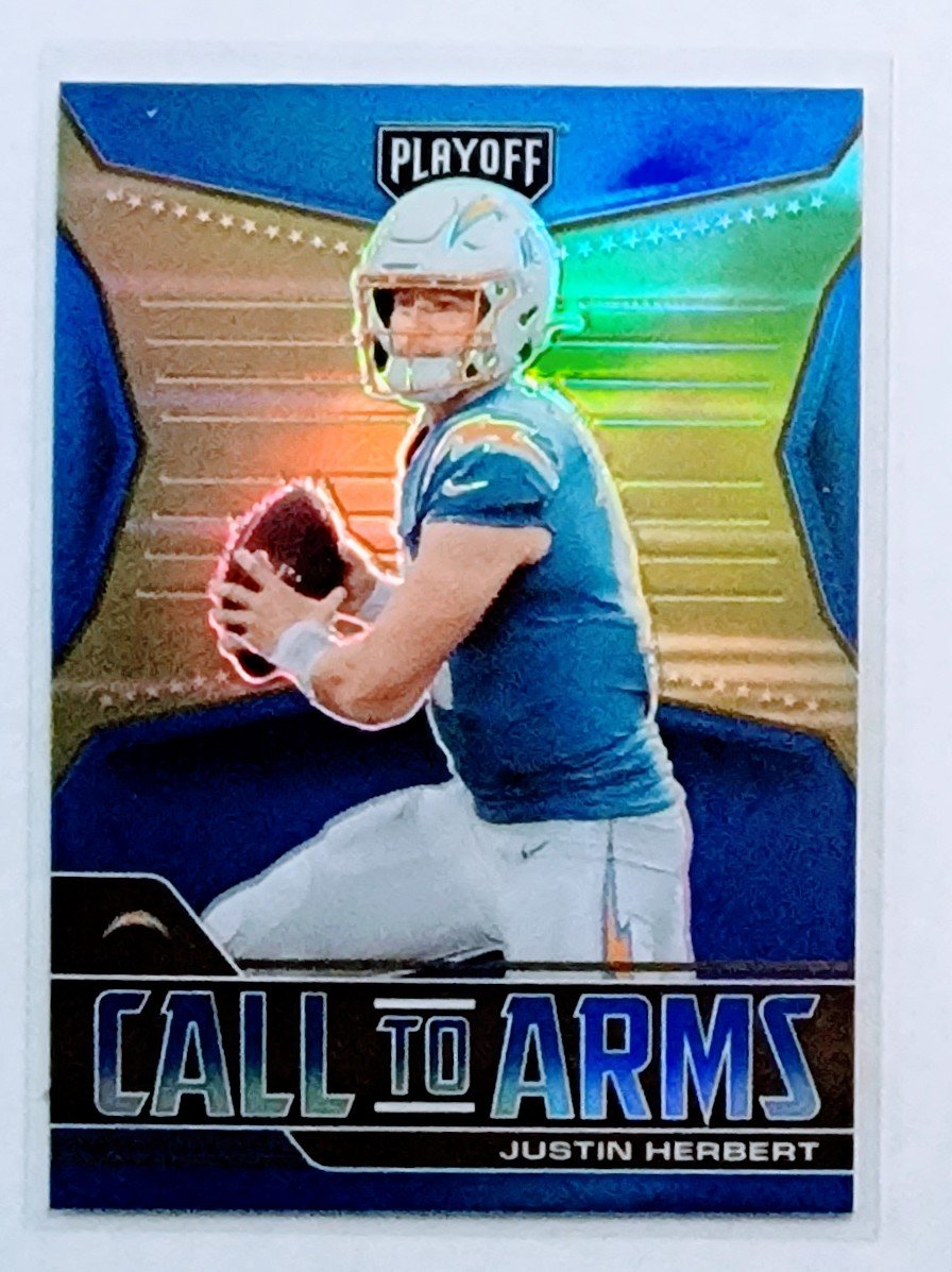 2021 Panini Playoffs Justin Herbert Call to Arms Blue Refractor Insert Football Card AVM1 simple Xclusive Collectibles   