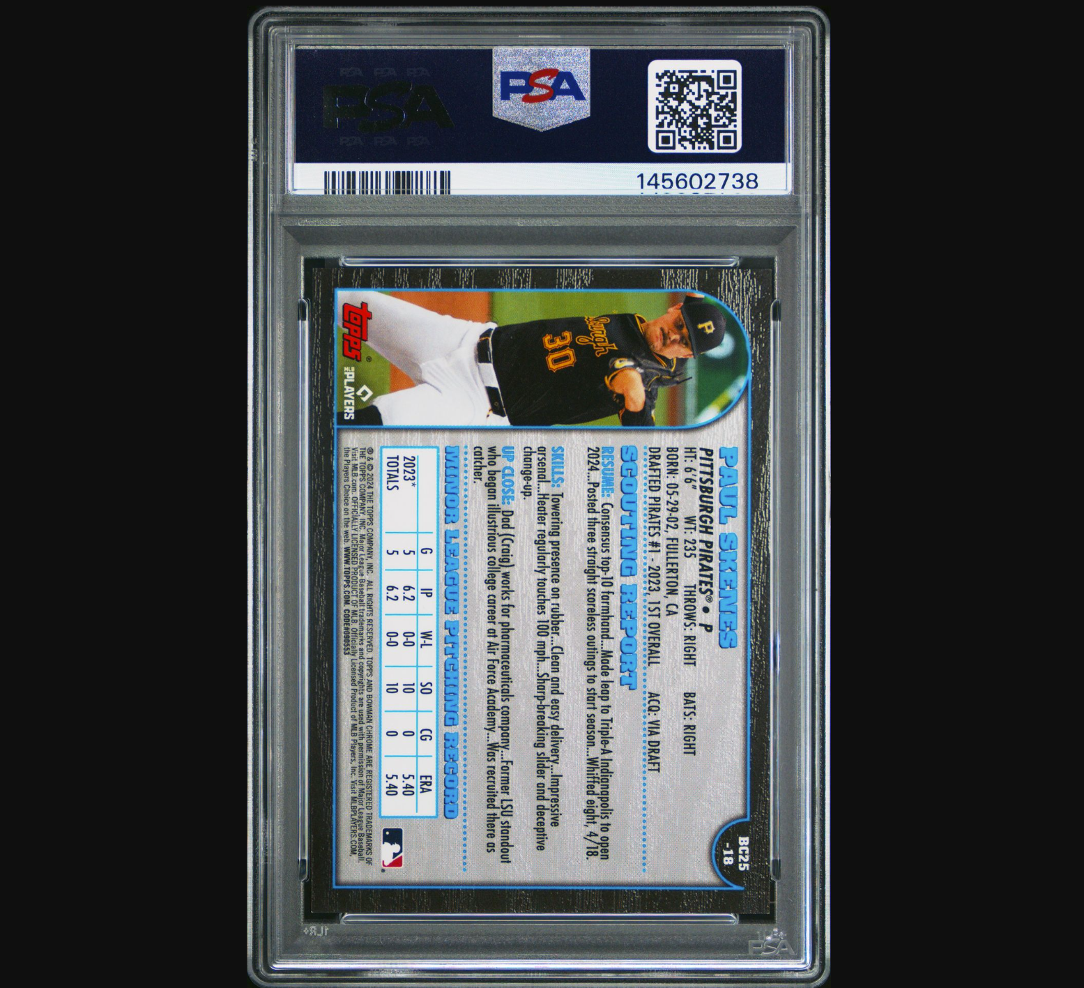 2024 Bowman Chrom Paul Skenes 1999 Anniversary Gold _50 Baseball Card PSA 9