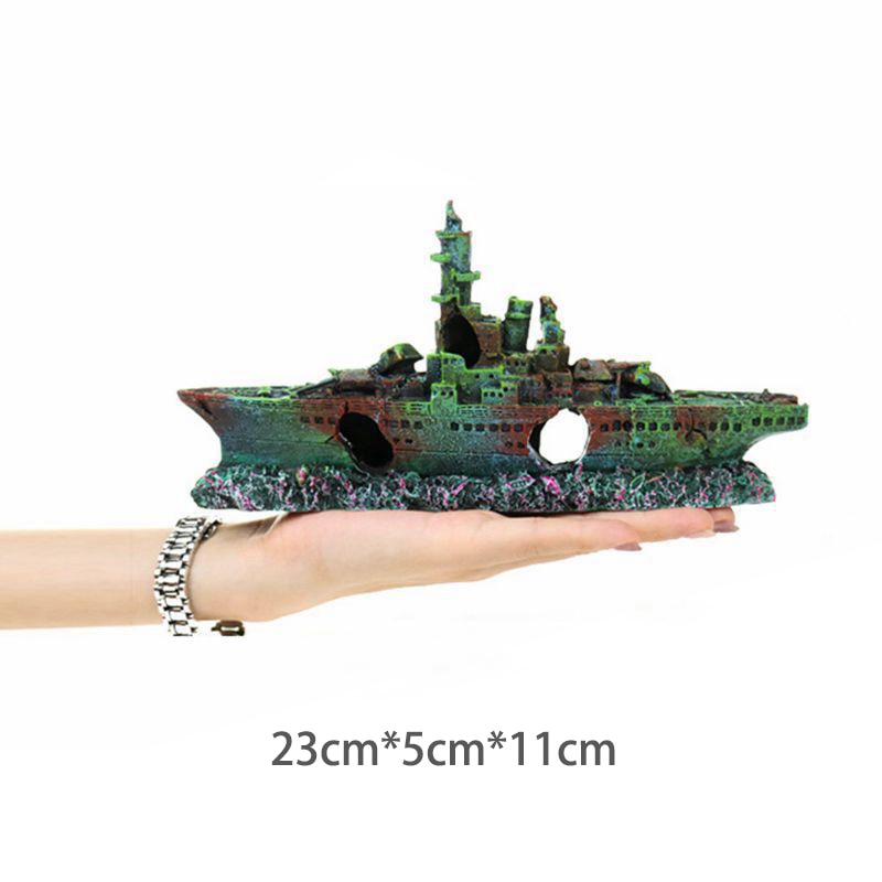 Resin Craft Wreck Boat Sunk Battleship Aquarium Ornament - Fish Tank Decor
