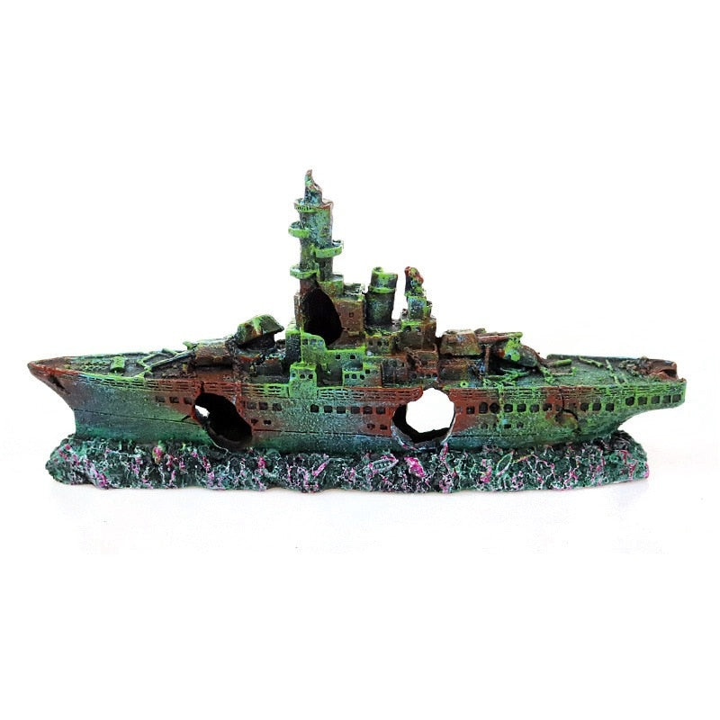 Resin Craft Wreck Boat Sunk Battleship Aquarium Ornament - Fish Tank Decor