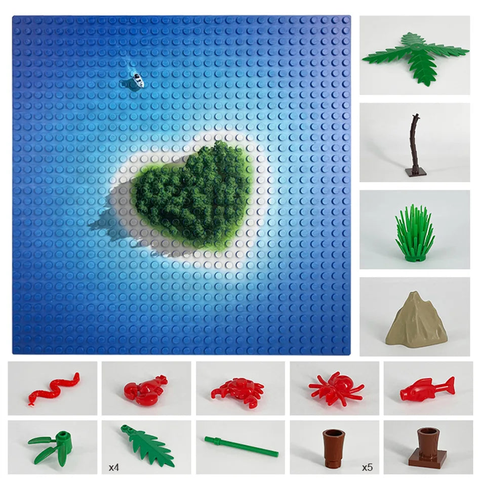 Brilliant Deer Heart-Shaped Island 32x32 Baseplate - Compatible with Lego, ABS Plastic, 10x10 Inch