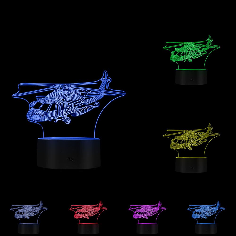 Huntingeek Helicopter 3D LED Table Night Light: Optical Illusion Airplane Model Lamp for Creative Room Decor and Gifts - Xclusive Collectibles