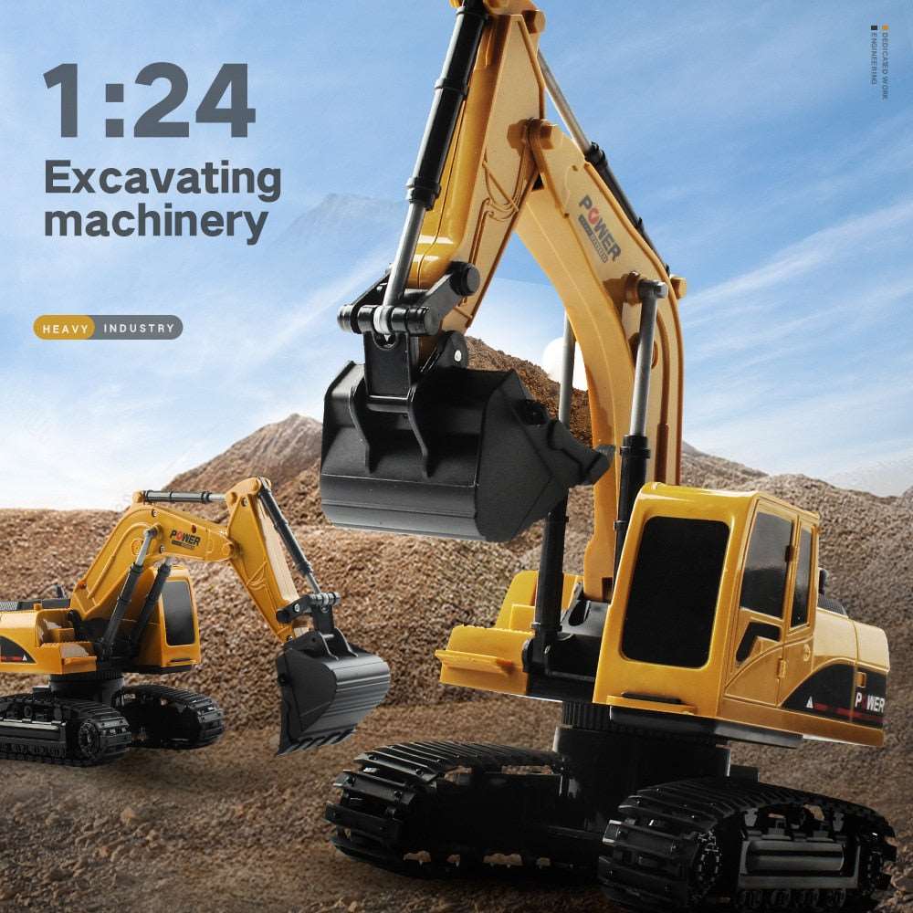 1/24 Scale RC Excavator - Radio Controlled 2.4G CONUSEA Digger with Sound & Lights