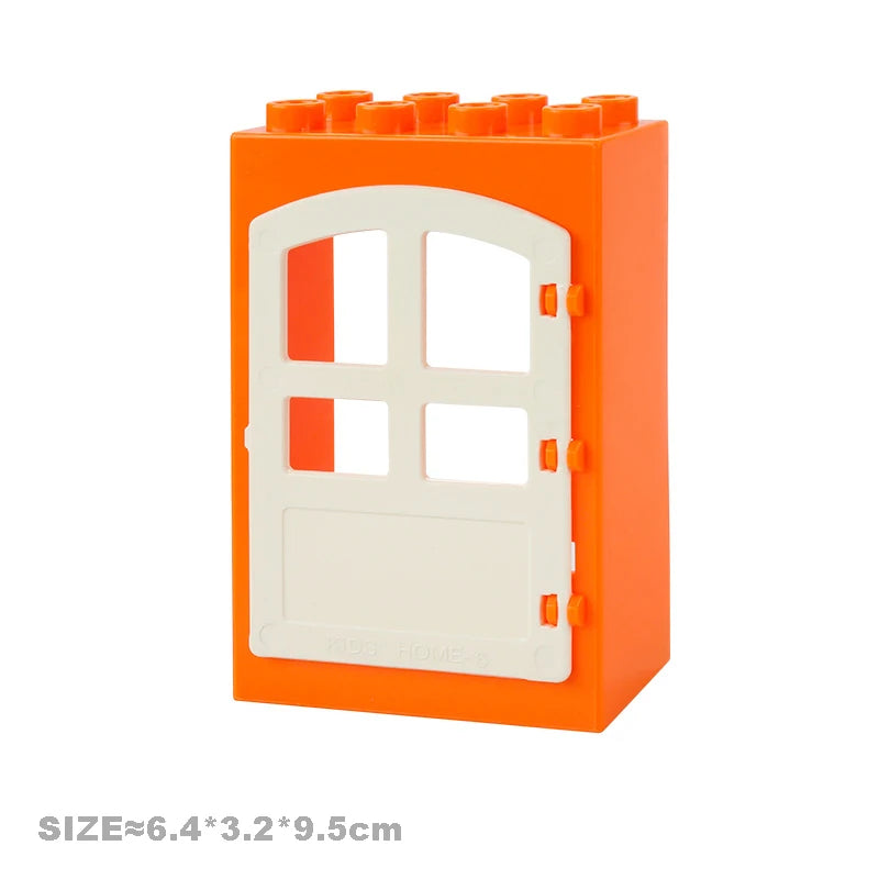 Big Particles Building Blocks House Parts Accessory Window Wall Roof Construction Assemble Duplo Brick Educational Toys For Kids