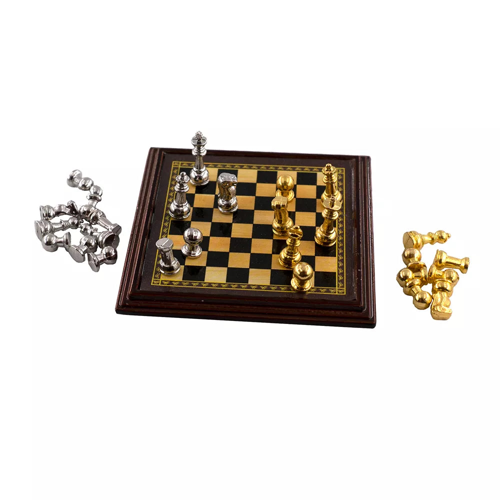 HEFERY 1/12 Scale Dollhouse Miniature Alloy Chess Set: Exquisite Simulation Furniture Model for Doll House Decor