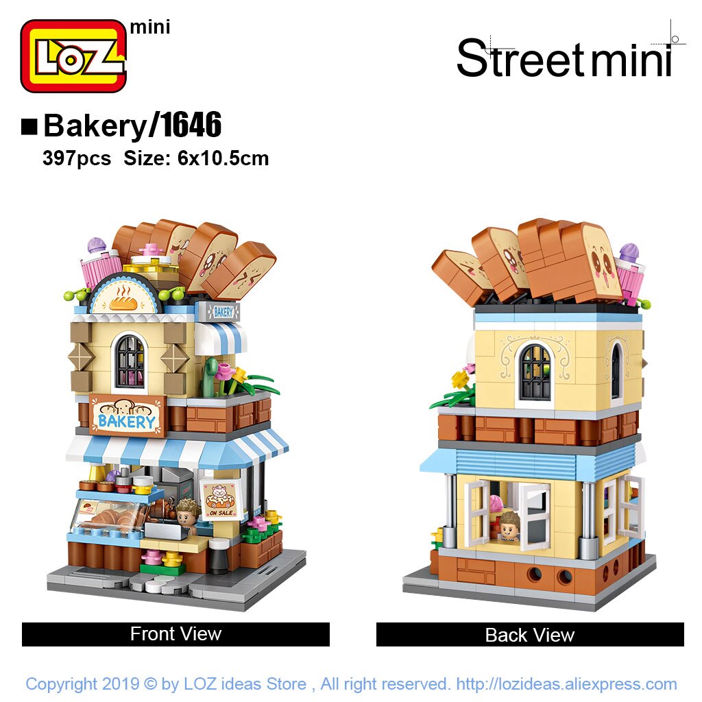 LOZ Mini Block Cityscapes Barber, Bakery, and Downtown Street Action Brick Model Playset