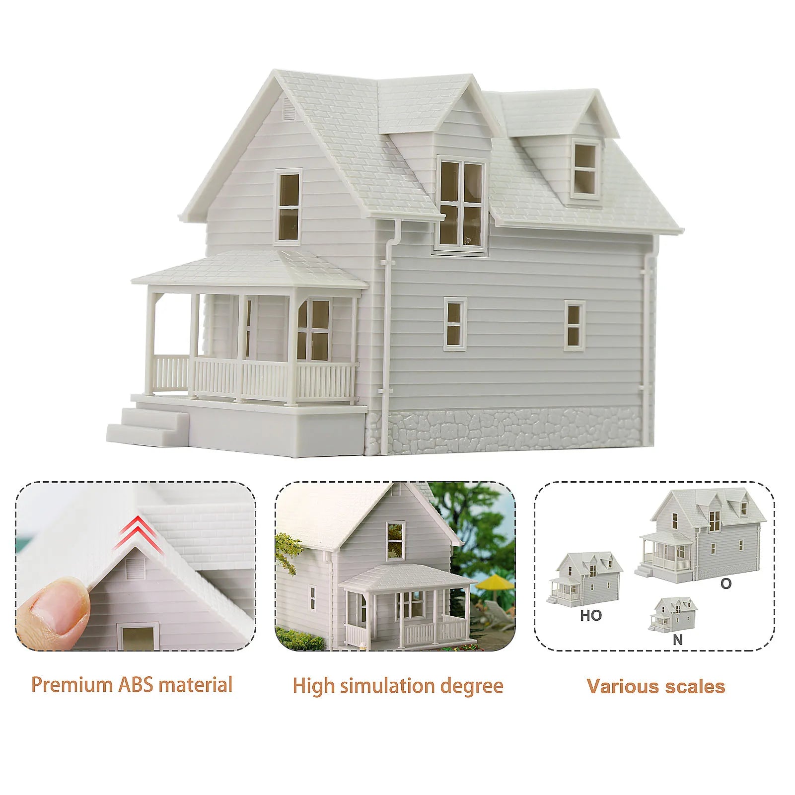 HO Scale Blank White Model Village Houses - Multi-Scale Unassembled Building Kits