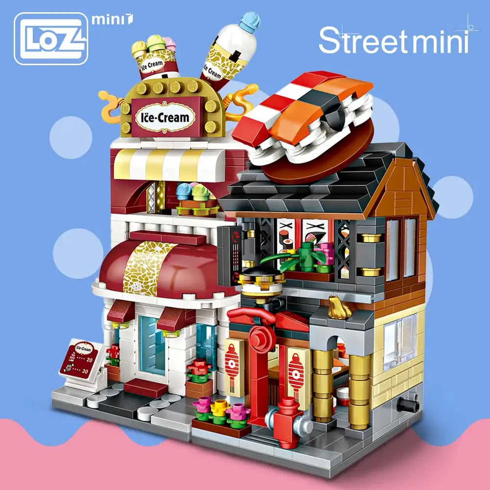 LOZ Street Minis City Buildings - Sushi, Ice Cream, Hot Pot, Pizzeria, 322-420 pcs Each