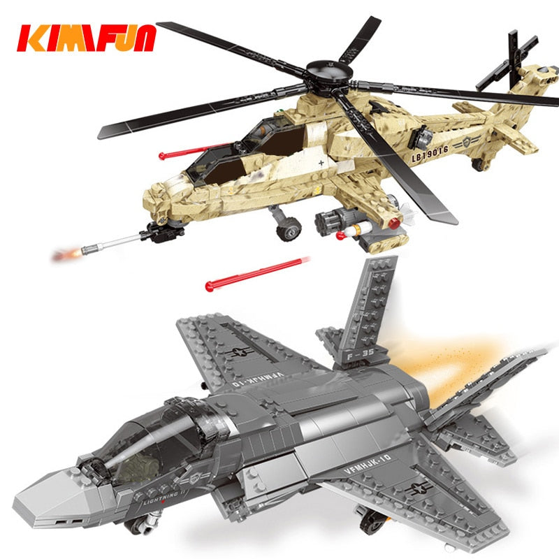 500pcs+ F35 Fighter or Mi-24 Hind Helicopter Brick Model Playsets