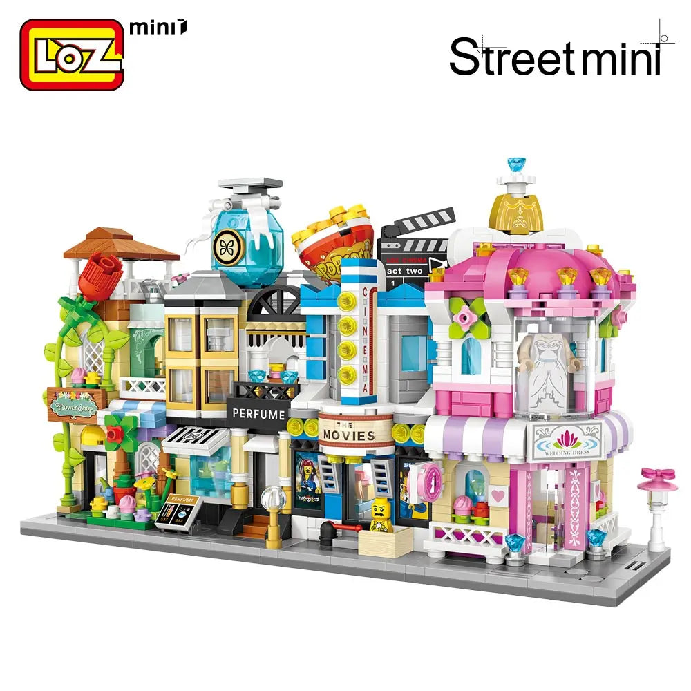 LOZ Street Mini Downtown Landscape Sets - Florist, Perfume, Cinema, Bridal, 336-465 Pieces