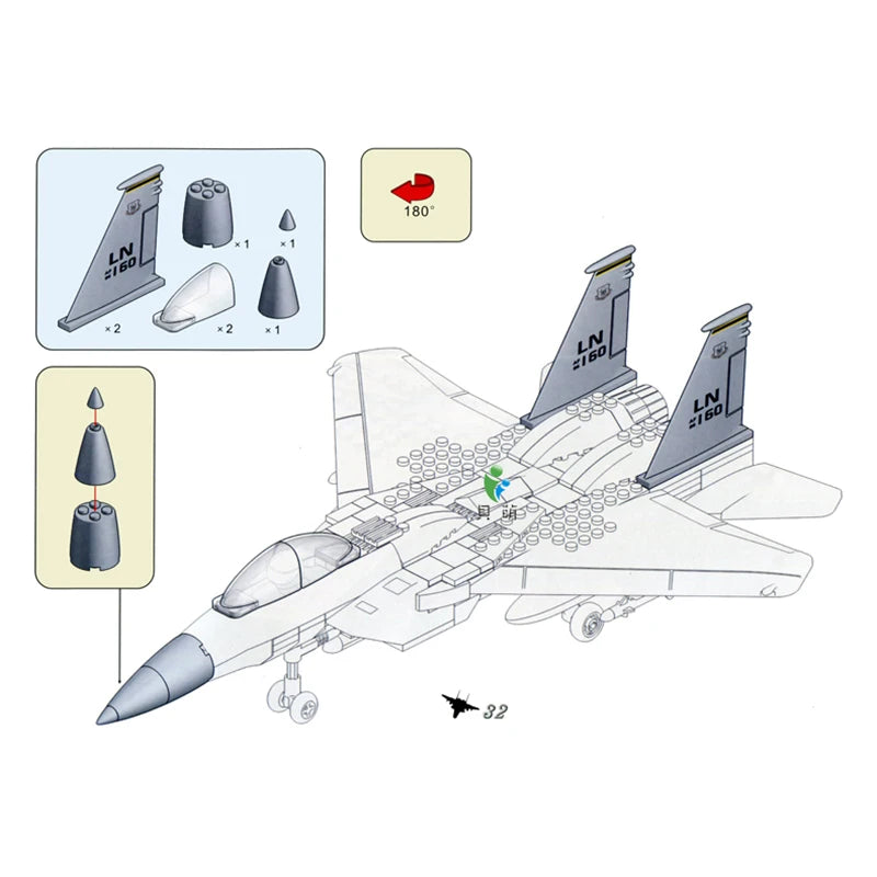 Military Series F-15 Eagle Fighter and V-22 Osprey Brick Model Sets - 270 and 593 Pieces