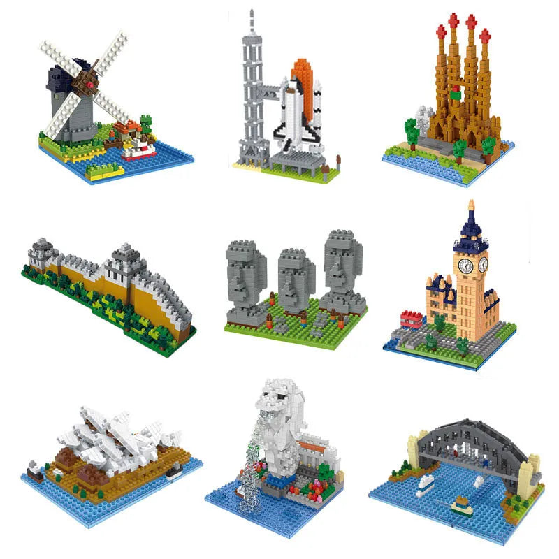 WiseHawk Micro Brick Sets - Easter Island, Great Wall, Taj Mahal, and More