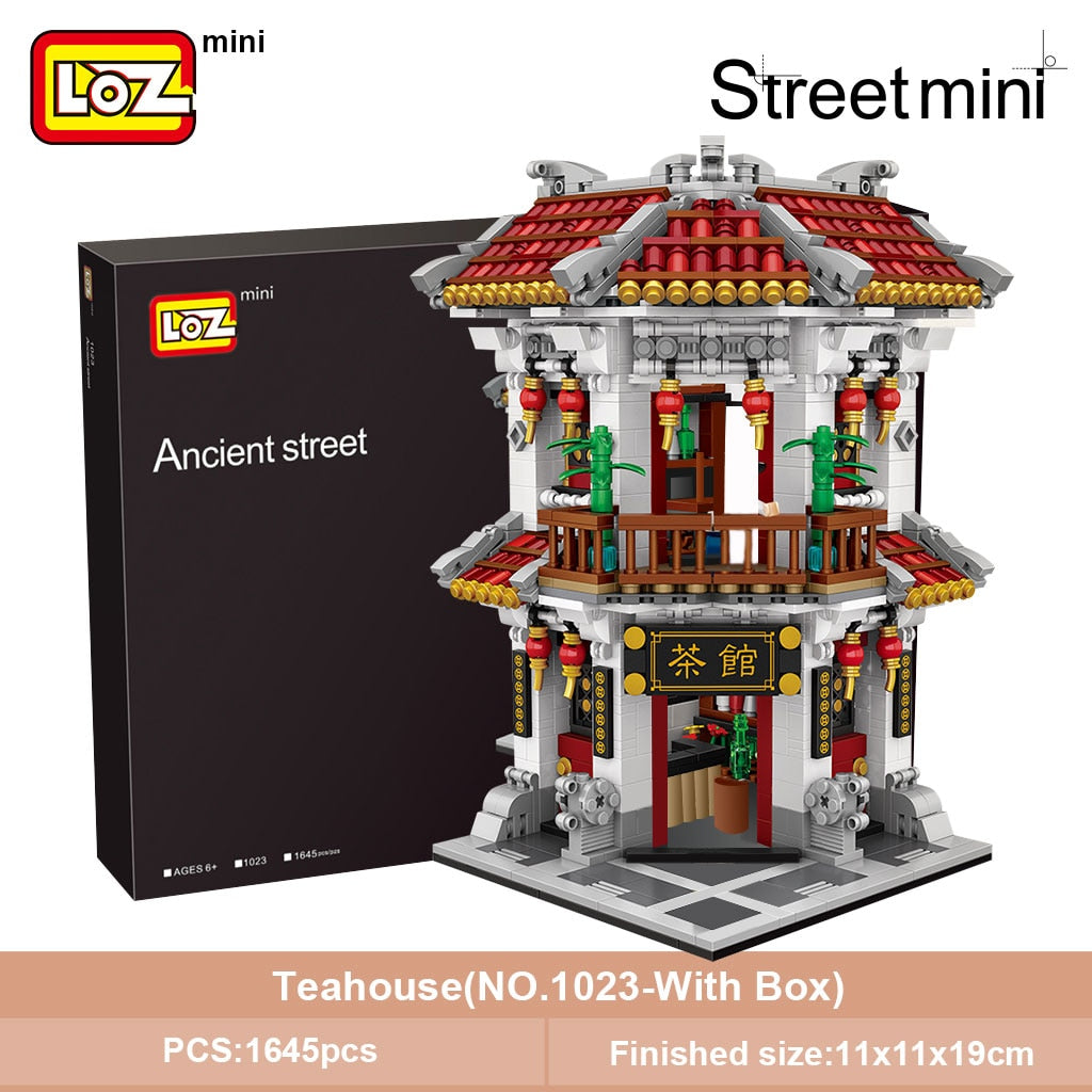 LOZ Street Minis Chinatown Brick Models - 1645 Pieces, ABS Plastic, 3  Variants with Box Options - 1023 With Box