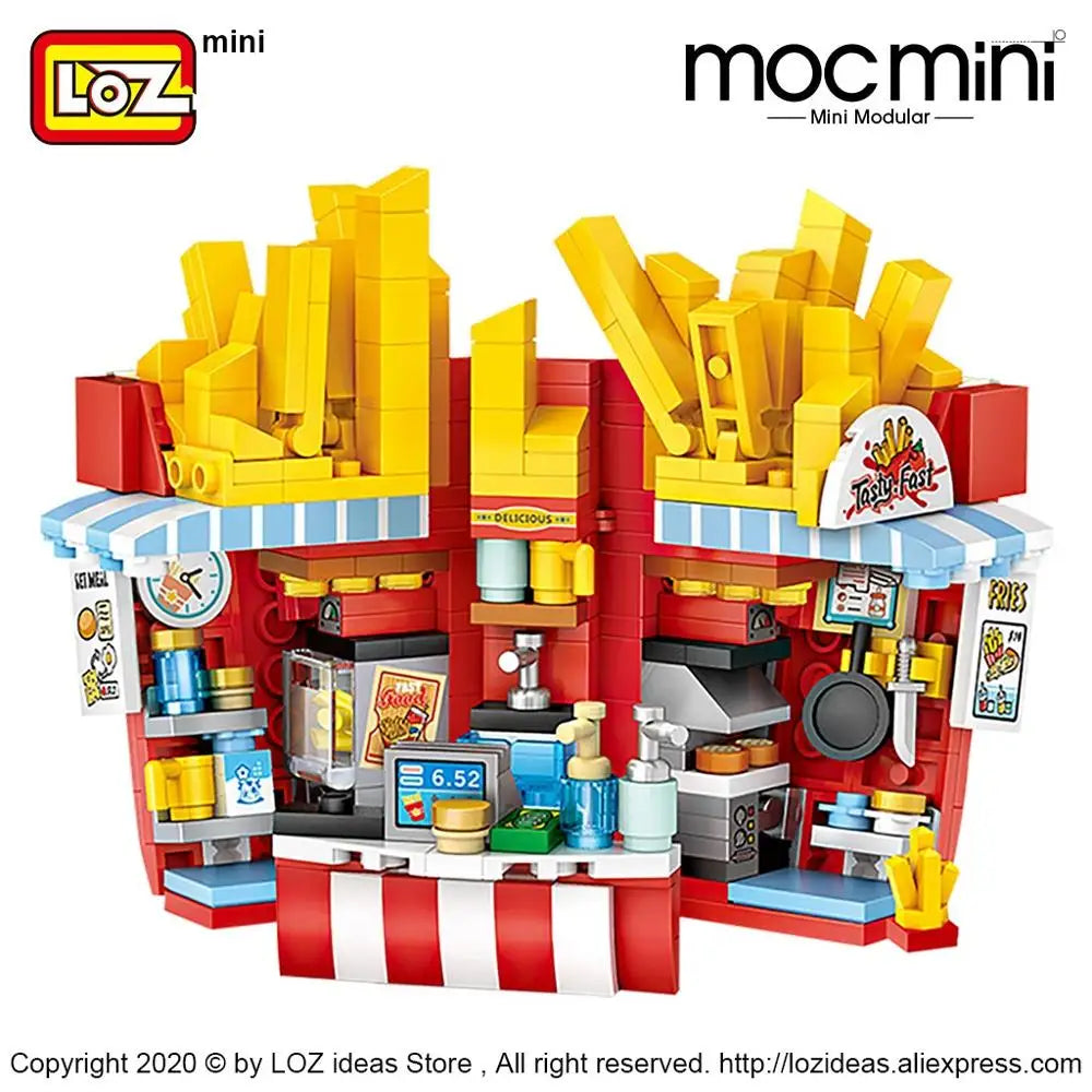 LOZ MOC Miniature Brick Sets - Cake Shop & French Fries Shop