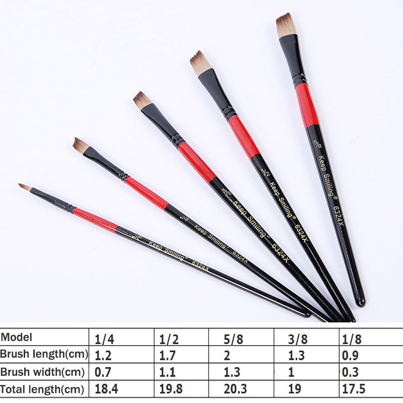 5Pcs/6pcs Artist Paint Brush Set High Quality Nylon Hair Wood Black Ha