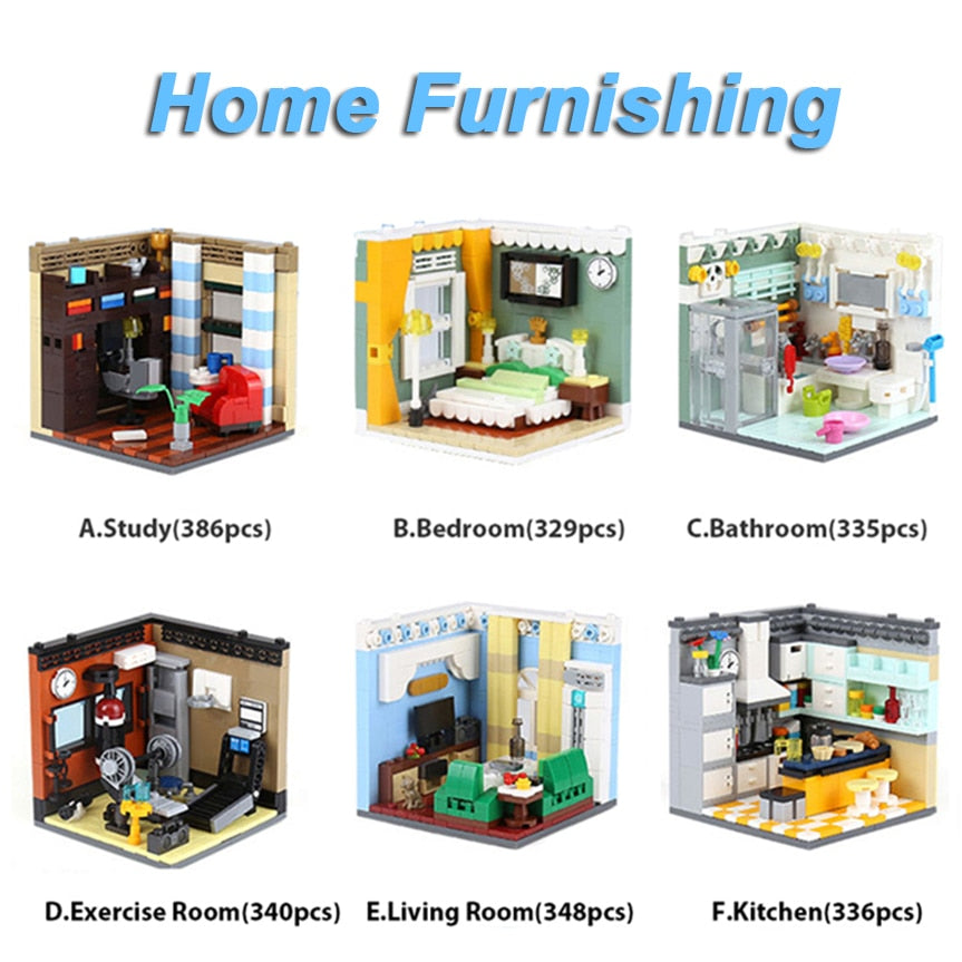 MEOA Living House Sets - 6 Unique Home Furnishing Building Block Playsets