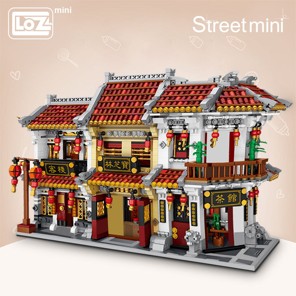 LOZ Street Minis Chinatown Brick Models - 1645 Pieces, ABS Plastic, 3 Variants with Box Options