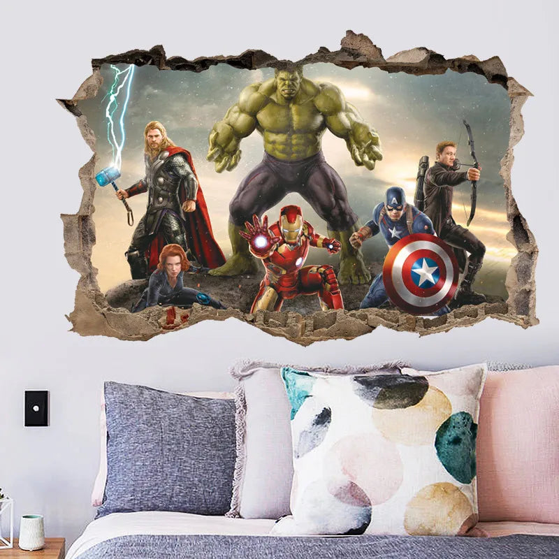 3D Avengers Wall Stickers: Superhero Movie Poster Decals for Living Room, Bedroom, and Kids' Rooms